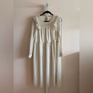 Madewell Cream Long Sleeve Midi Dress with Black Polka Dots